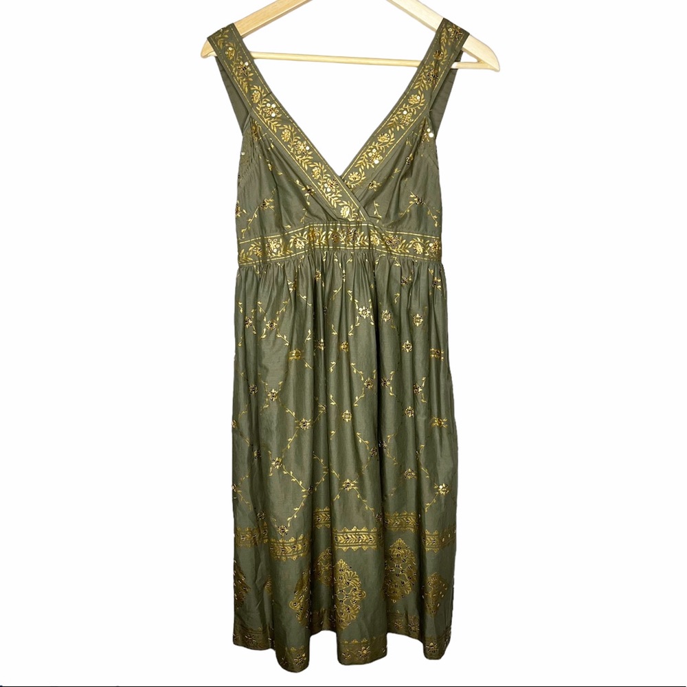 Michael Kors olive green Gold sequin Embellished Sun Dress Sz 4